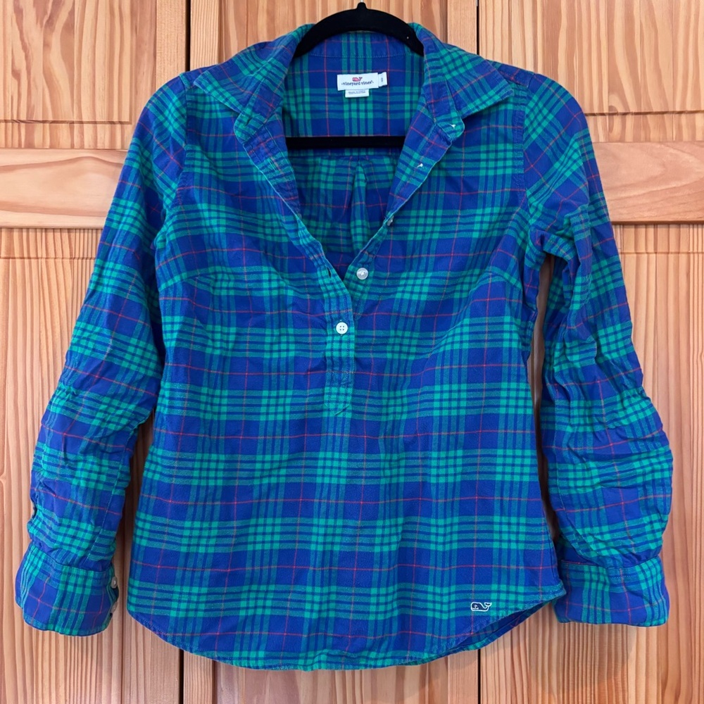 Vineyard Vines Plaid 1/4 button‎ long sleeve flannel shirt, Size 0